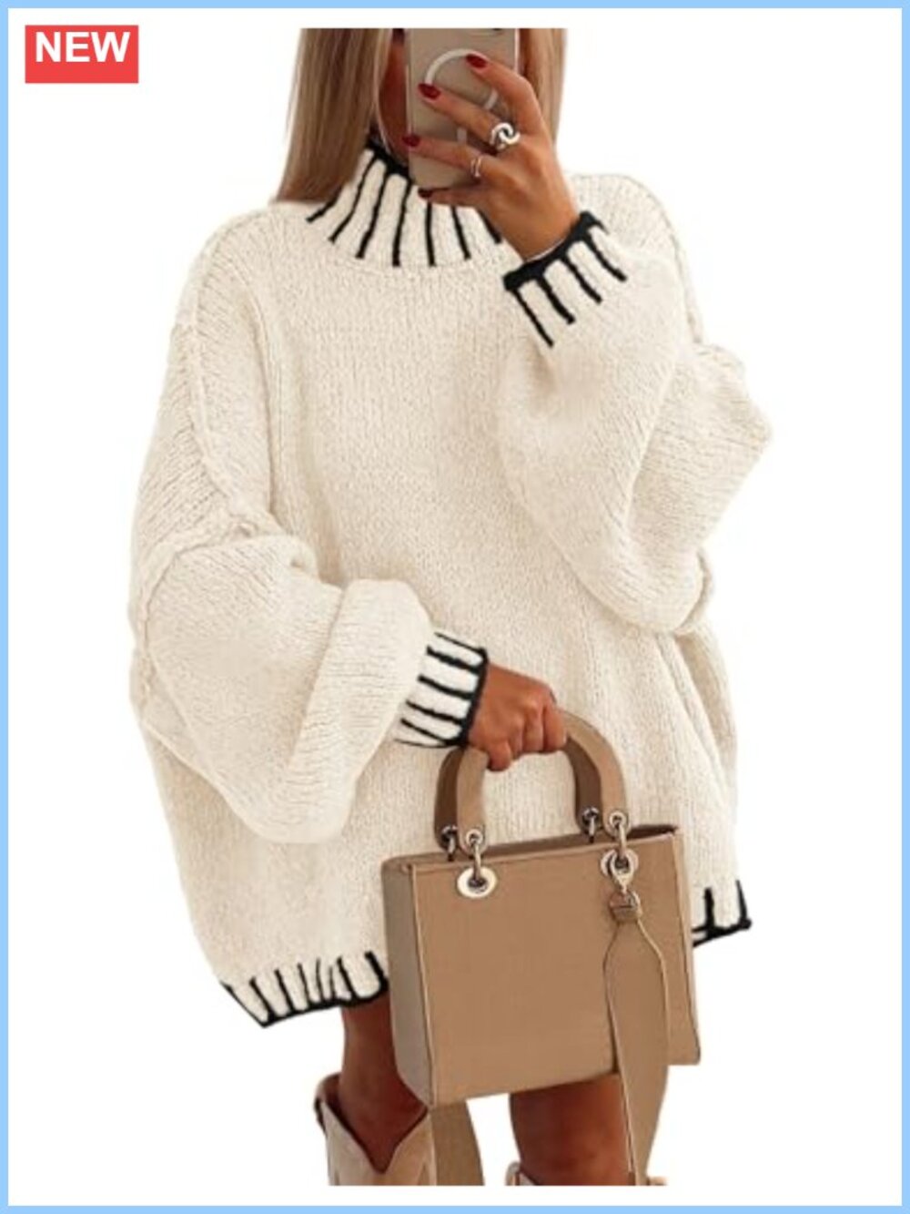 Oversized Mock Neck Chunky Knit Pullover Sweater Tunic